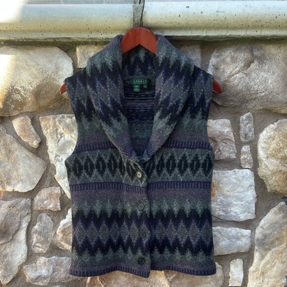 Vintage Lauren Ralph Lauren Lambswool Sweater Vest Small Southwestern Cabin Core - Picture 10 of 10